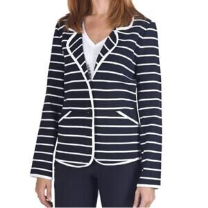 Pendleton Double Knit Single Breasted Blazer Striped Navy Women's Petite Small
